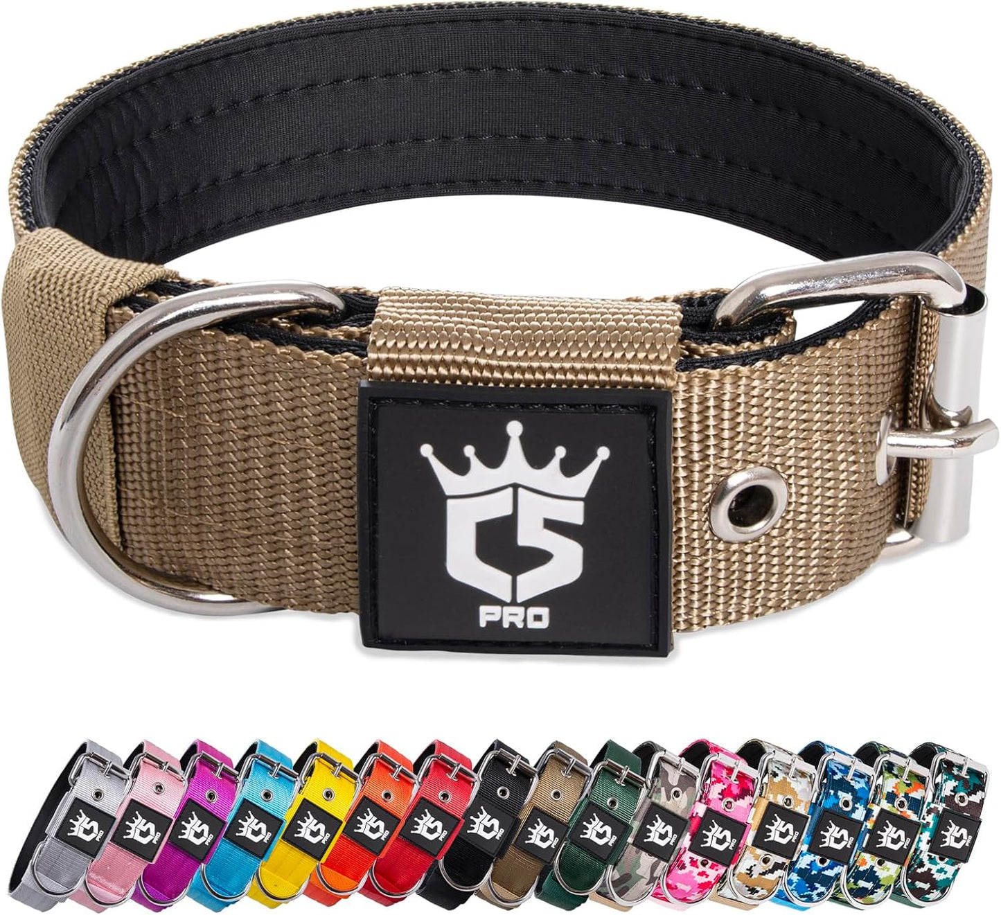 TSPRO Tactical Dog Collar 1.5 inch Wide Dog Collar Military Grade Strong Dog Collar Thick Dog Collar Heavy Duty Metal Buckle Dog Collar(Green-L)