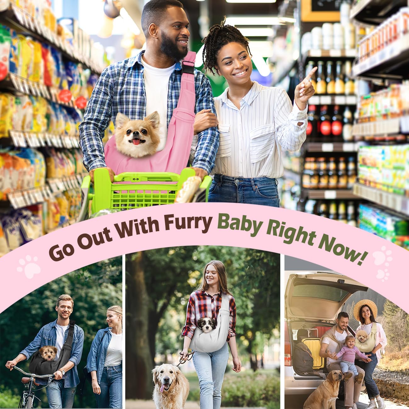 Pawaboo Small Dog Sling Carrier, Reversible Hands Free Dog Sling Carrier for Small Dogs and Cats, Puppy Sling Carrier with Adjustable Strap Buckle & Safety Harness, Puppy Essentials, Grey