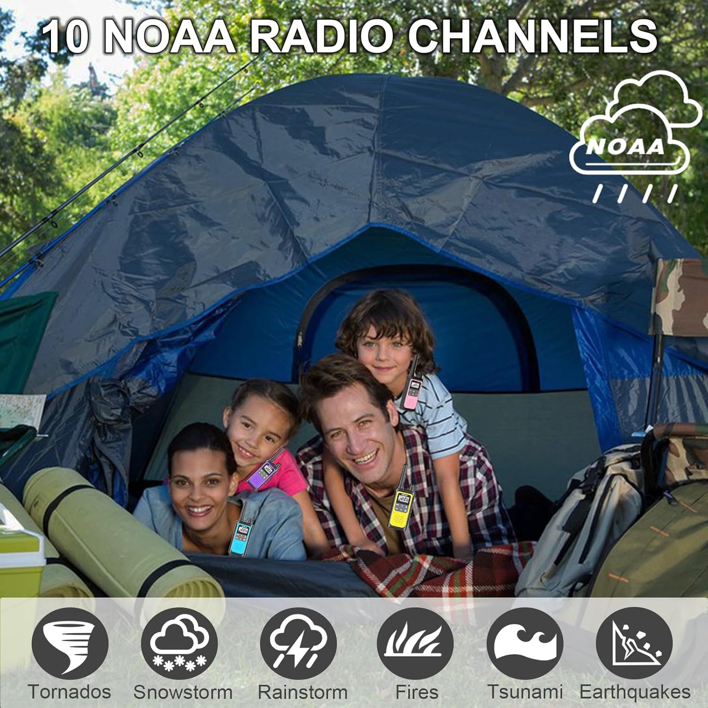 NXGKET Walkie Talkies Long Range for Adults Kids – Rechargeable Two Way Radio with 22 Ch, 1800mAh Battery, USB-C Charging, NOAA Weather, VOX, Flashlight – Great for Outdoor Camping & Hiking 4 Pack