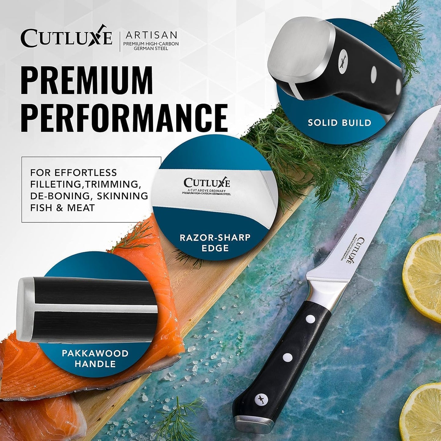 Cutluxe Curved Boning Knife – 6" Boning Knife for Meat Cutting, Fillet Knife – High Carbon German Steel, Full Tang & Ergonomic Handle Design – Artisan Series