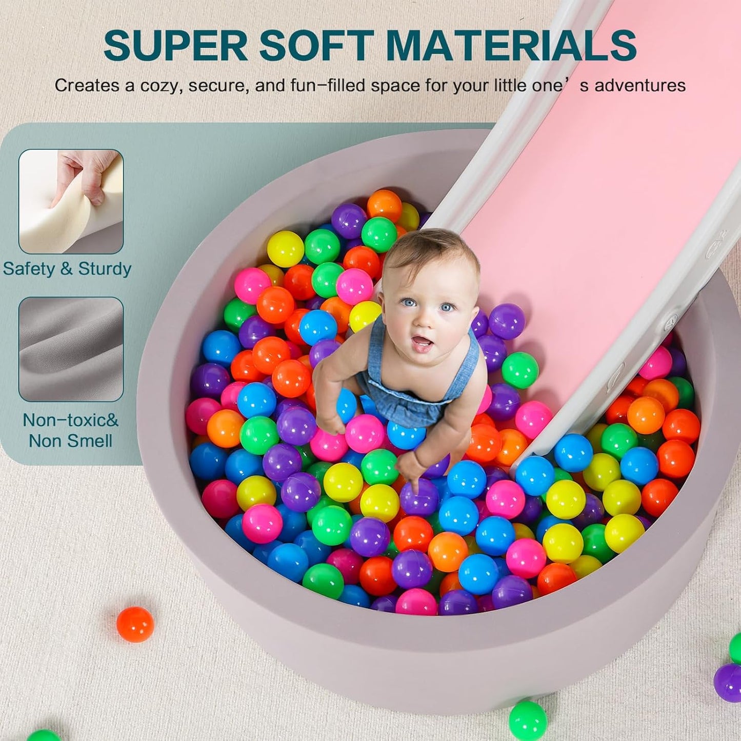 Soft Foam Ball Pit for Toddlers and Babies, Round Kids Play Tent Ball Pool for Indoor and Outdoor Use, Memory Foam Baby Playpen for Ages 3–5, Grey
