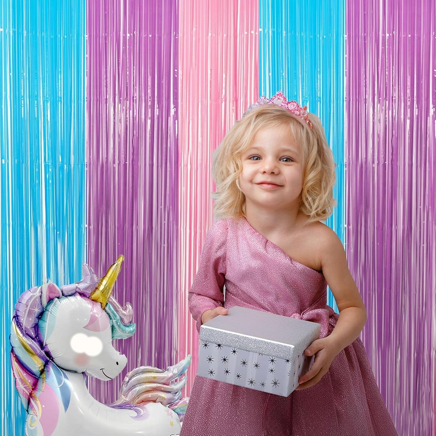 GREATRIL Iridescent Party Tinsel Fringe Backdrop Decorations - Holographic Foil Streamers Curtain for Mermaid/Under The Sea/Frozen/Ocean/Disco/Birthday Themed 3.2ft x 6.5ft - 2 PCS