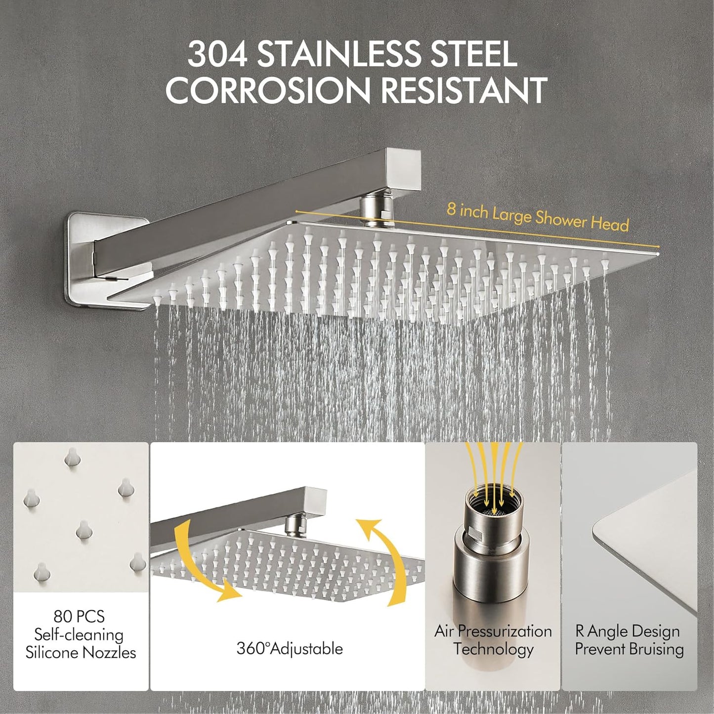 Fransiton Shower System Rain Shower System Set Ceiling Mounted, Rainfall Shower Head with Handheld, Bathroom Shower Kit (Valve Included) (8" - Wall Mount, Matte Black)
