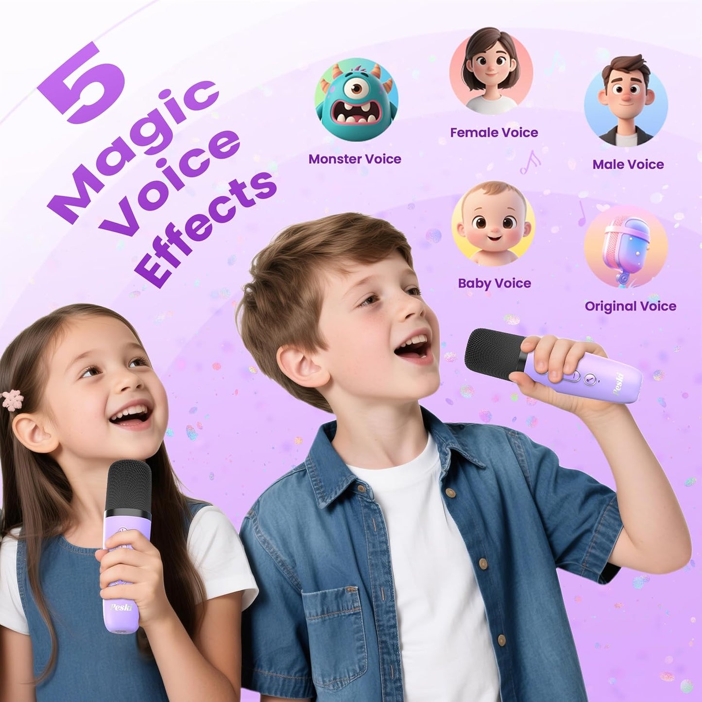 Karaoke Machine for Kids Adults, Portable Bluetooth Mini Karaoke Microphone Singing Speaker Karaoke Player with 2 Wireless Mic Toys for All Smartphones,Birthday, Family,Home Party (Purple)