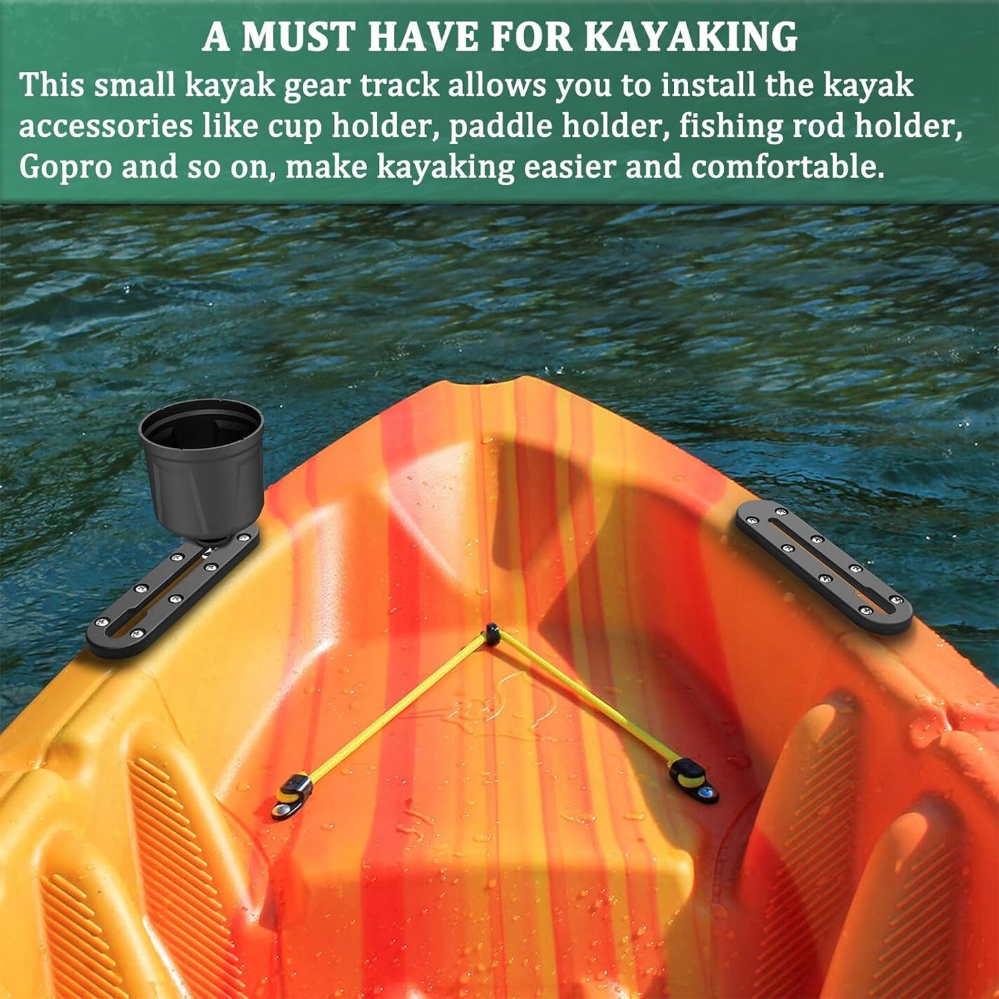 Huntury Kayak Track, Kayak Low Profile Track, Kayak Rail, Kayak Accessories Mount Track, Kayak Gear Track for Fishing Rod Holder, Fish Finder, Cup Holder, Anchor Cleat, Pack of 2, 4"