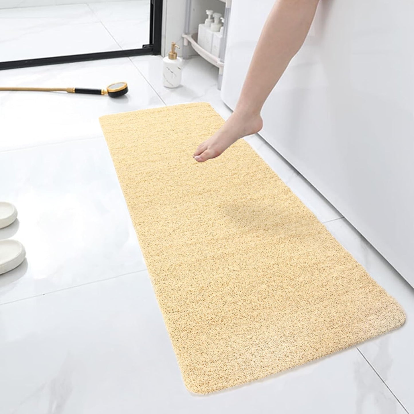 HITSLAM Shower Mat Non Slip, 24 x 16 Inch Bathtub Mat Non Slip with Drain, Soft PVC Loofah Bath Mat for Tub, Quick Drying Bathroom Shower Mat, Grey