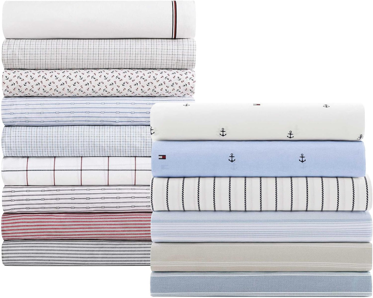 Tommy Hilfiger - Queen Bed Sheets, Crisp & Cool Cotton Percale Bedding with Matching Pillowcases, Lightweight Bed Set, Oeko-Tex Certified (Anchor and Flag Light Blue)