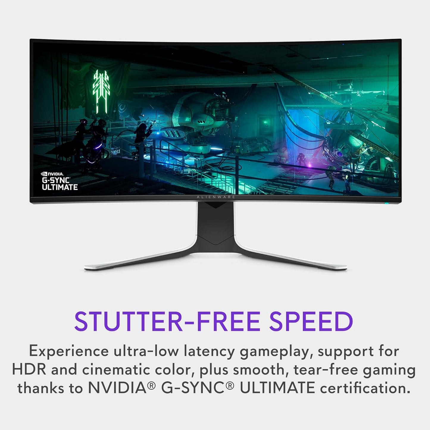 Alienware AW3423DW 34.18-inch Quantom Dot-OLED Curved Gaming Monitor, 3440x1440 pixels at 175Hz, 1800R Curvature, True 0.1ms gray-to-gray, 1Million:1 Contrast Ratio, 1.07 Billions Colors - Lunar Light
