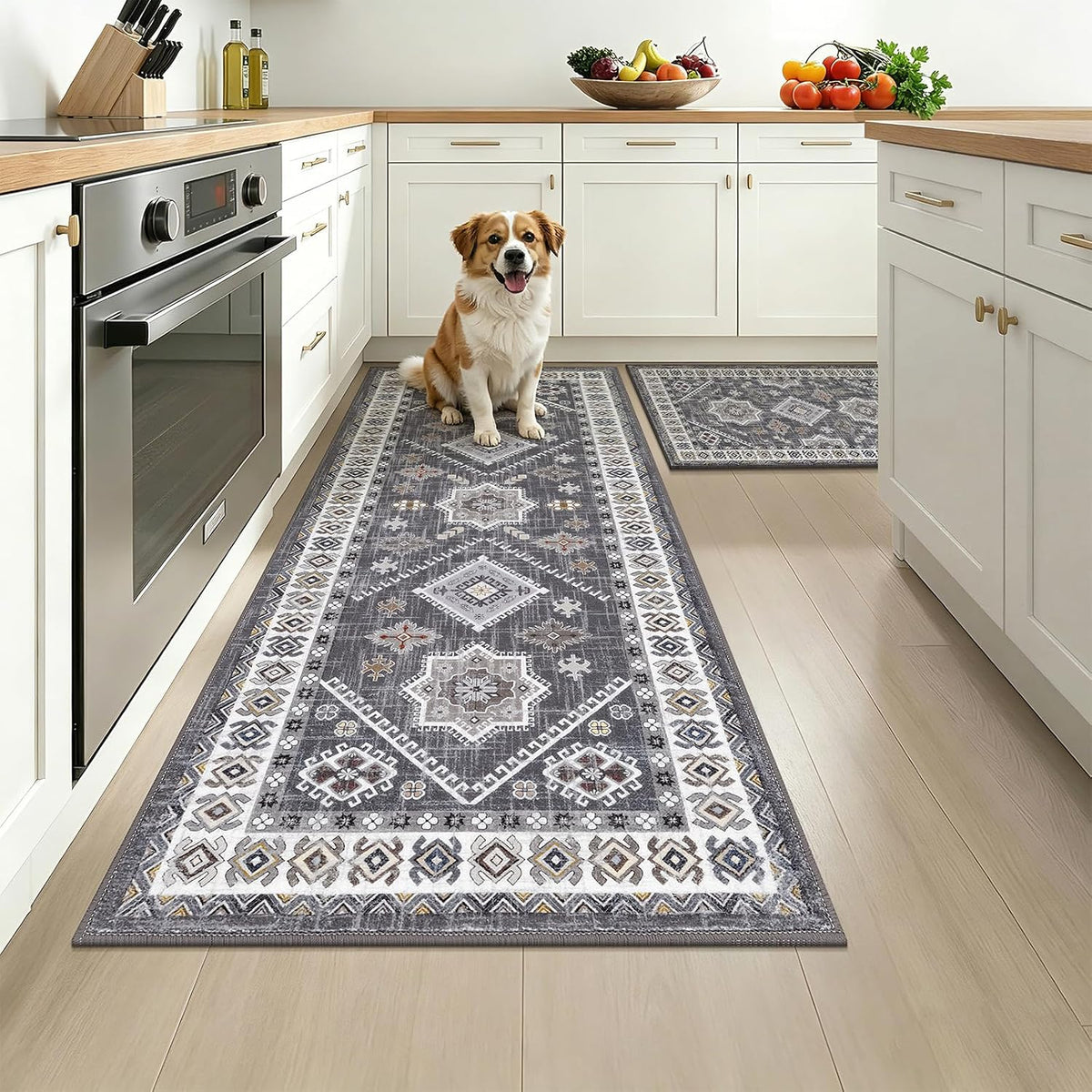 HEBE Fall Kitchen Rugs Set of 3, Washable Pumpkin Kitchen Mats for Floor Non Slip Buffalo Plaid Autumn Kitchen Runner Rug and Carpet Set, Low Profile Sunflower Floor Mats for Thanksgiving Décor