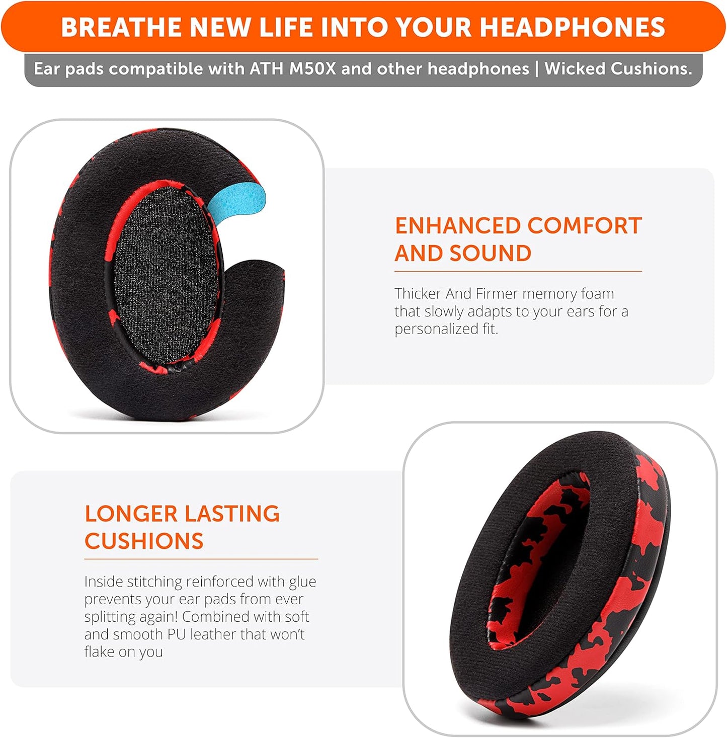 WC PadZ Velour - The Ultimate Upgraded Earpads by Wicked Cushions - Compatible With Audio Technica, HyperX, SteelSeries Arctis & More - Extra Thick - Bigger Opening - Softer Memory Foam | Black Floral
