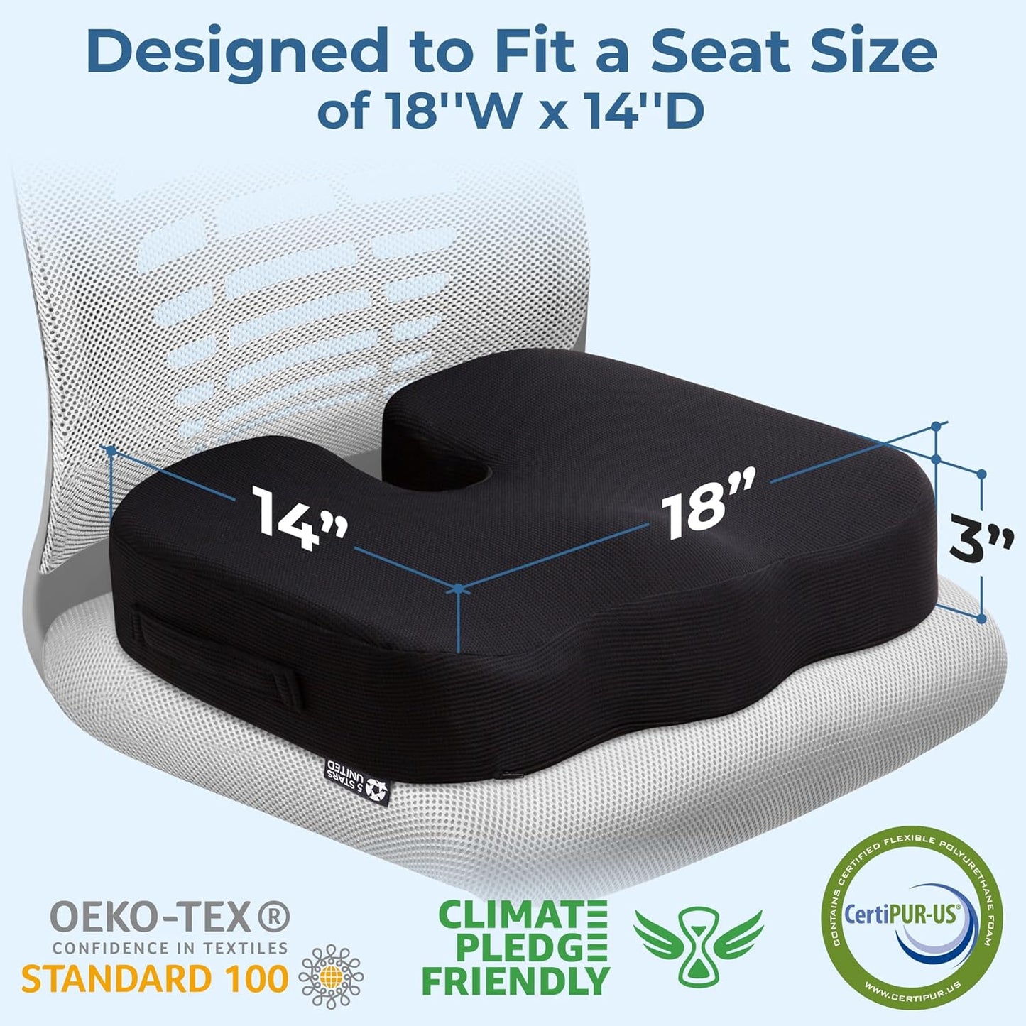 5 STARS UNITED Seat Cushion for Desk Chair - Tailbone, Coccyx Sciatica Pain Relief - Wheelchair Cushions, Black Mesh