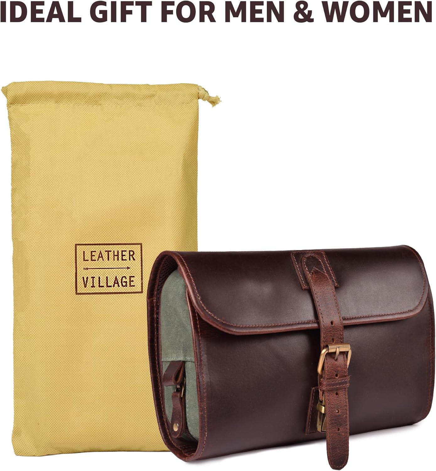 LEATHER VILLAGE Hanging Toiletry Bag for Men & Women, Handcrafted Vintage Cosmetic & Shaving Organizer Travel Dopp Kit- Brown