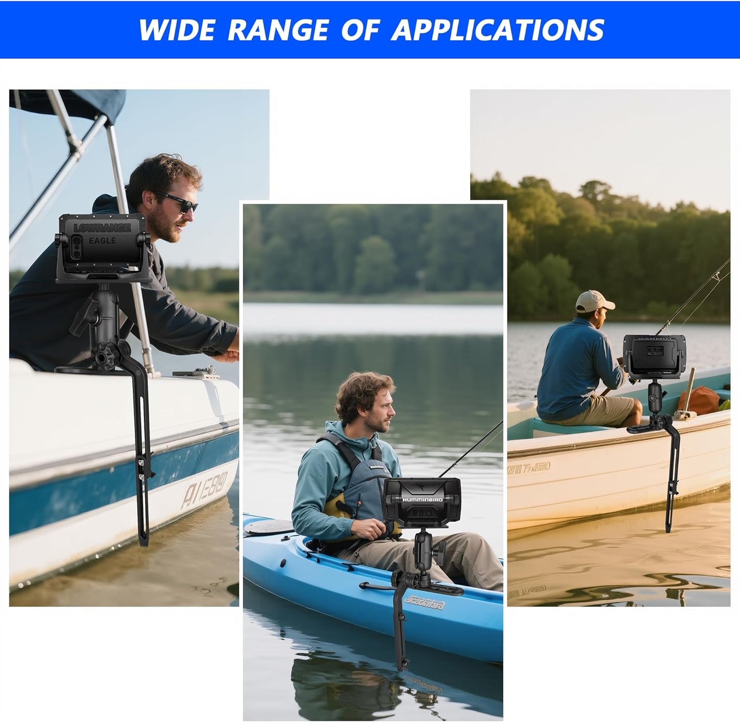 Velpaw 1.5" Ball Kayak Fish Finder Mount with Transducer Mounting Arm, Marine Electronic Mount Plate with Low Profile Track, Compatible with RAM Mounts, Scotty, Lowrance, Garmin