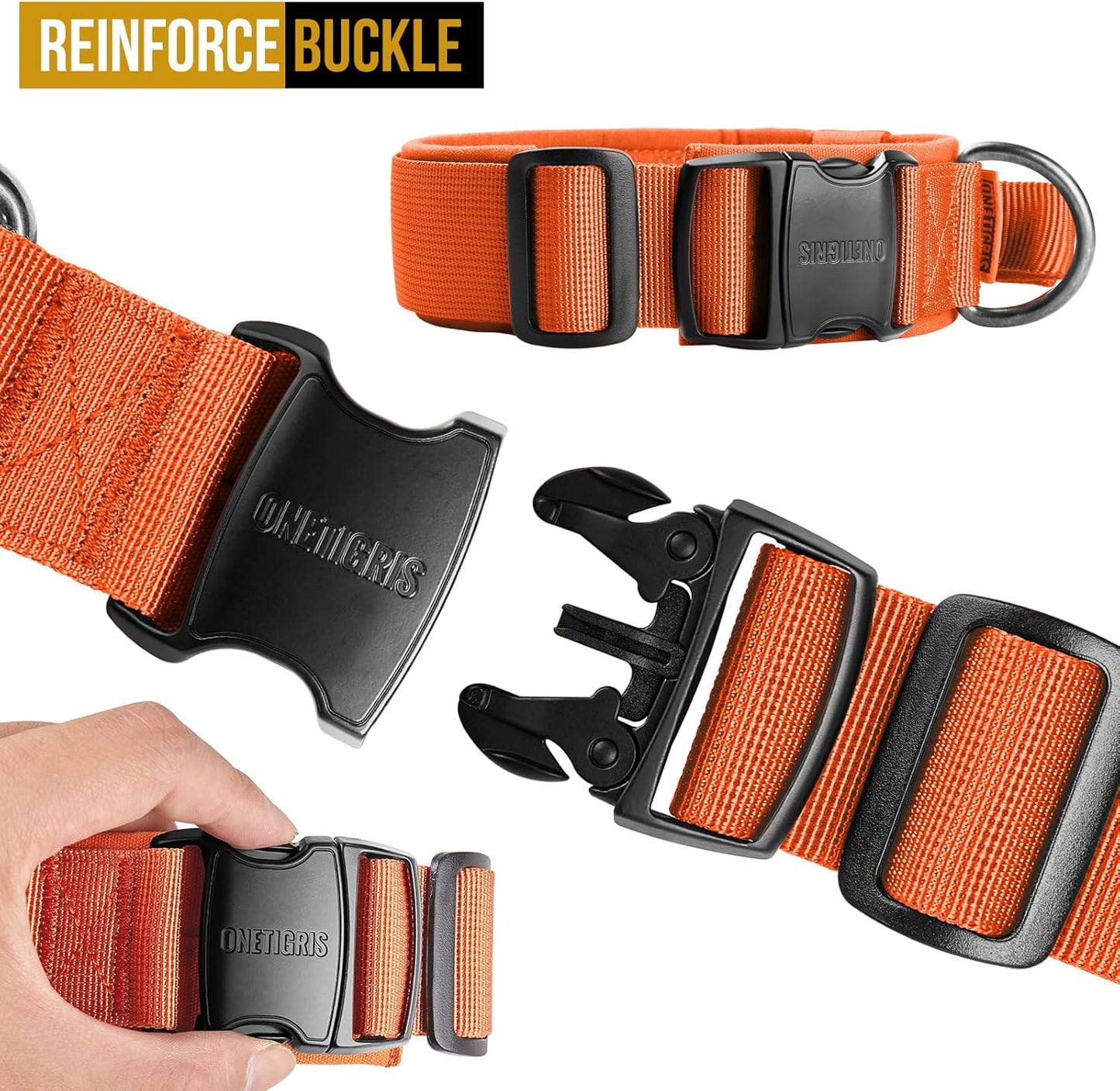 OneTigris Tactical Dog Collars with Handle,Military Dog Collar for Large Dog,Adjustable Nylon Collar German Shepherd Collar with Heavy Duty Metal Buckle for Dog Training and Walking (M, Orange)