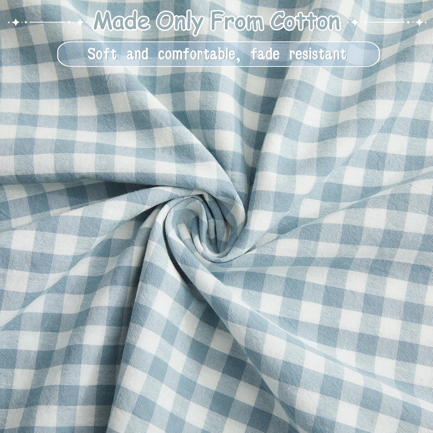 KKJIAF 3 Pieces Plaid Ruffle Twin Bed Sheets, Gingham Twin Sheet Set Comfy Breathable Ruffed Bed Sheet Set with 16 Inch Deep Pocket, Dusty Blue