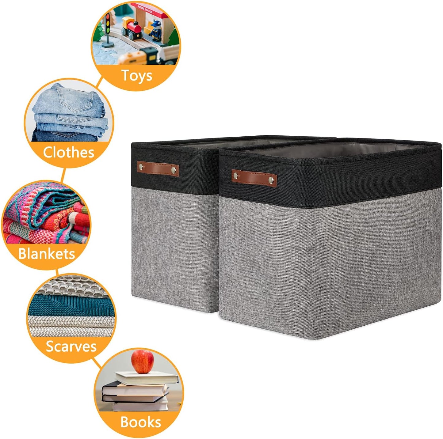 DULLEMELO Storage Baskets for Shelves, Fabric Collapsible Rectangular Storage Bins for Shelves, Closets, Nursery, Home, Office, Empty Gift Baskets (White&Teal)