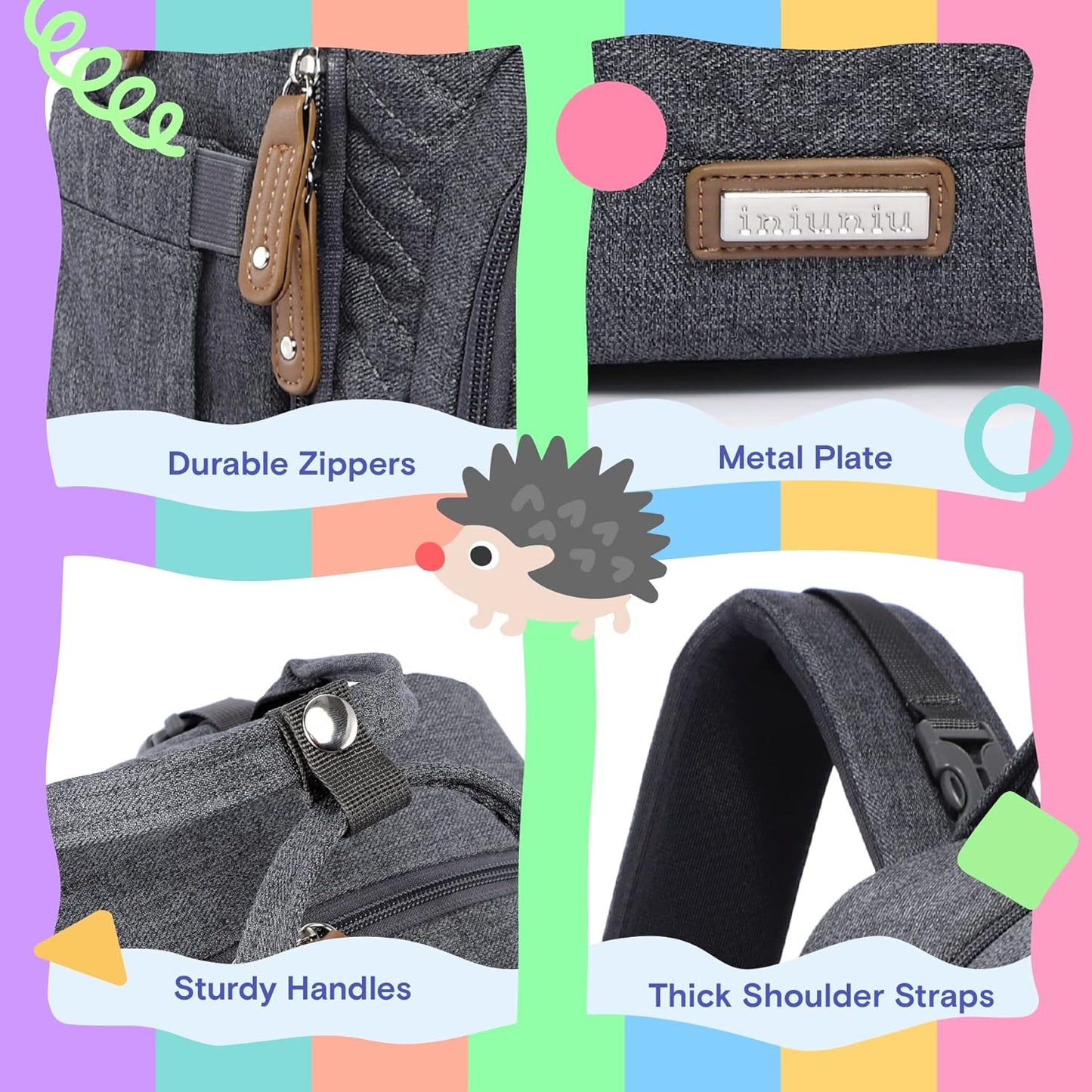 Diaper Bag Backpack, iniuniu Large Baby Bags with Diaper Pouch, Washable Changing Pad, Pacifier Case and Stroller Straps