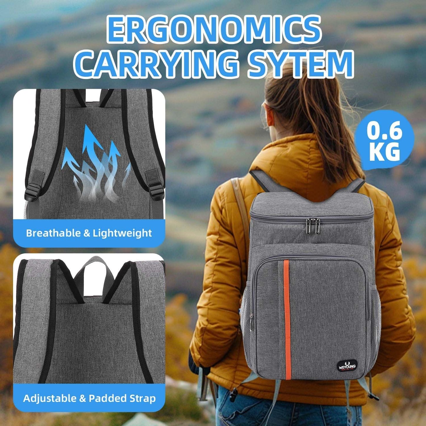 Bagtopia Camping Cooler Backpack 25 Cans, Leak Proof Insulated Thermal Bag, Beach Travel Picnic Lunch Backpack for Men Women