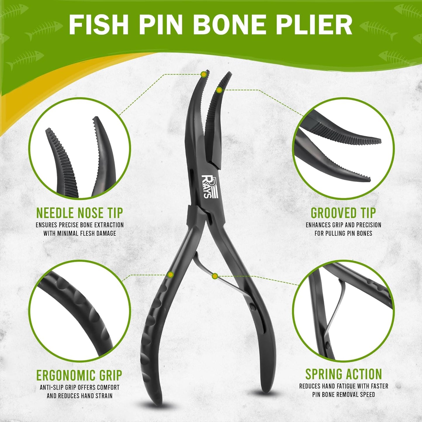 RRAYS Fish Bone Plier/Tweezer Stainless Steel - Deboning Tools for All Kinds of Fish, Small, Black