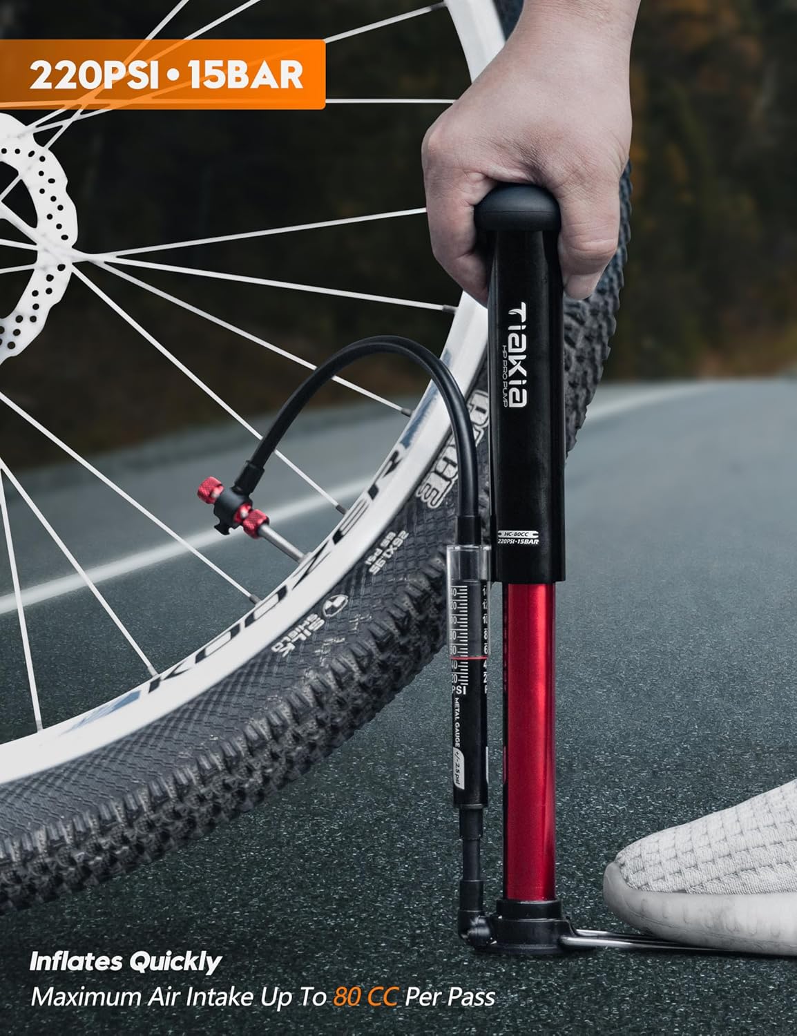 Tiakia Bike Floor Pump with Gauge High Pressure Portable Bike Pump High Volume Aluminum Tire Pump Small Bicycle Air Pump Fits Schrader Presta Valve Hand Pump for Bike Balls