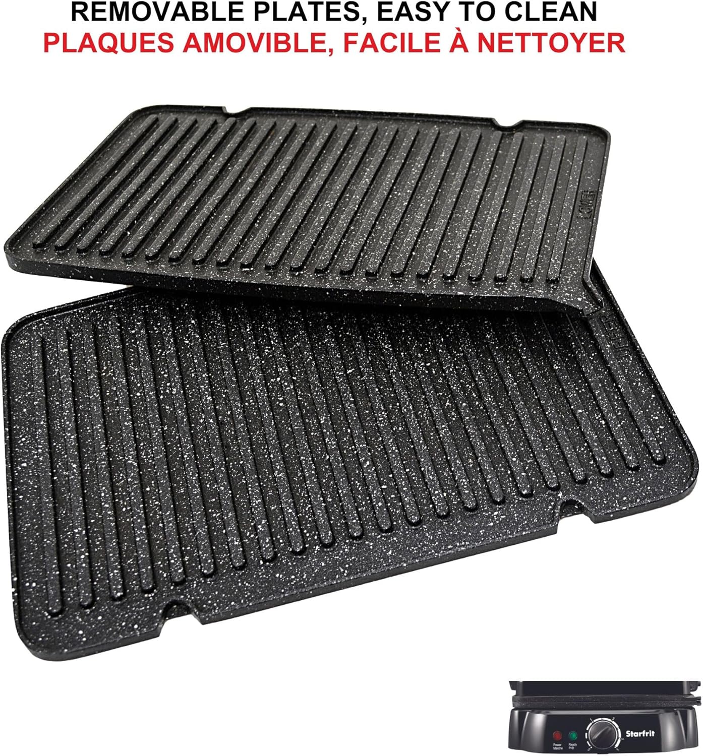 Starfrit The Rock Panini Press - Rock.Tec Non-Stick Reversible Plate - Opens 180 Degrees - Adjustable Temperate Control