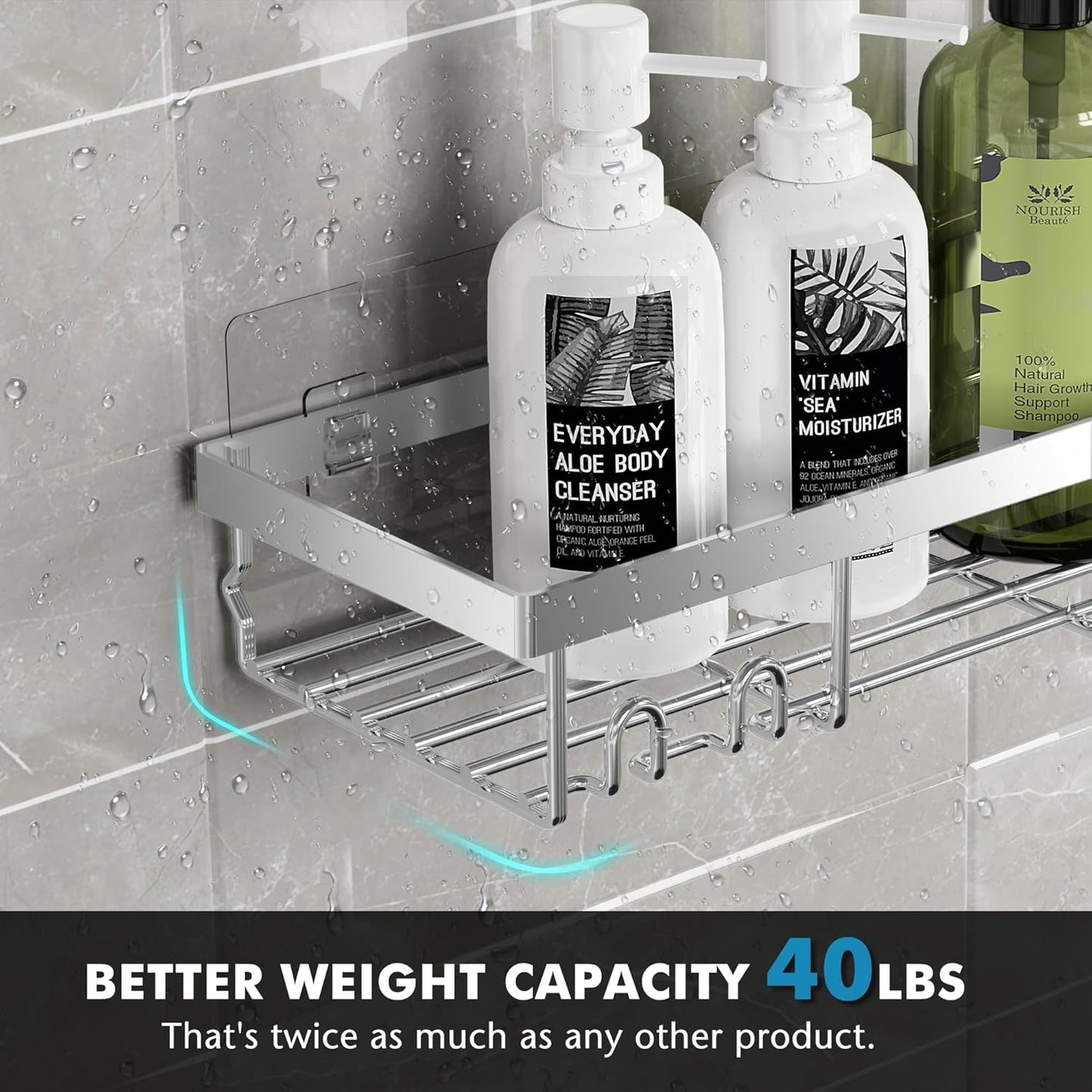 Moforoco Shower Caddy Shelf Organizer Rack, Self Adhesive Black Bathroom Shelves Basket, Home Farmhouse Wall Shower Inside Organization and Storage Decor Rv Accessories, First Apartment Essentials