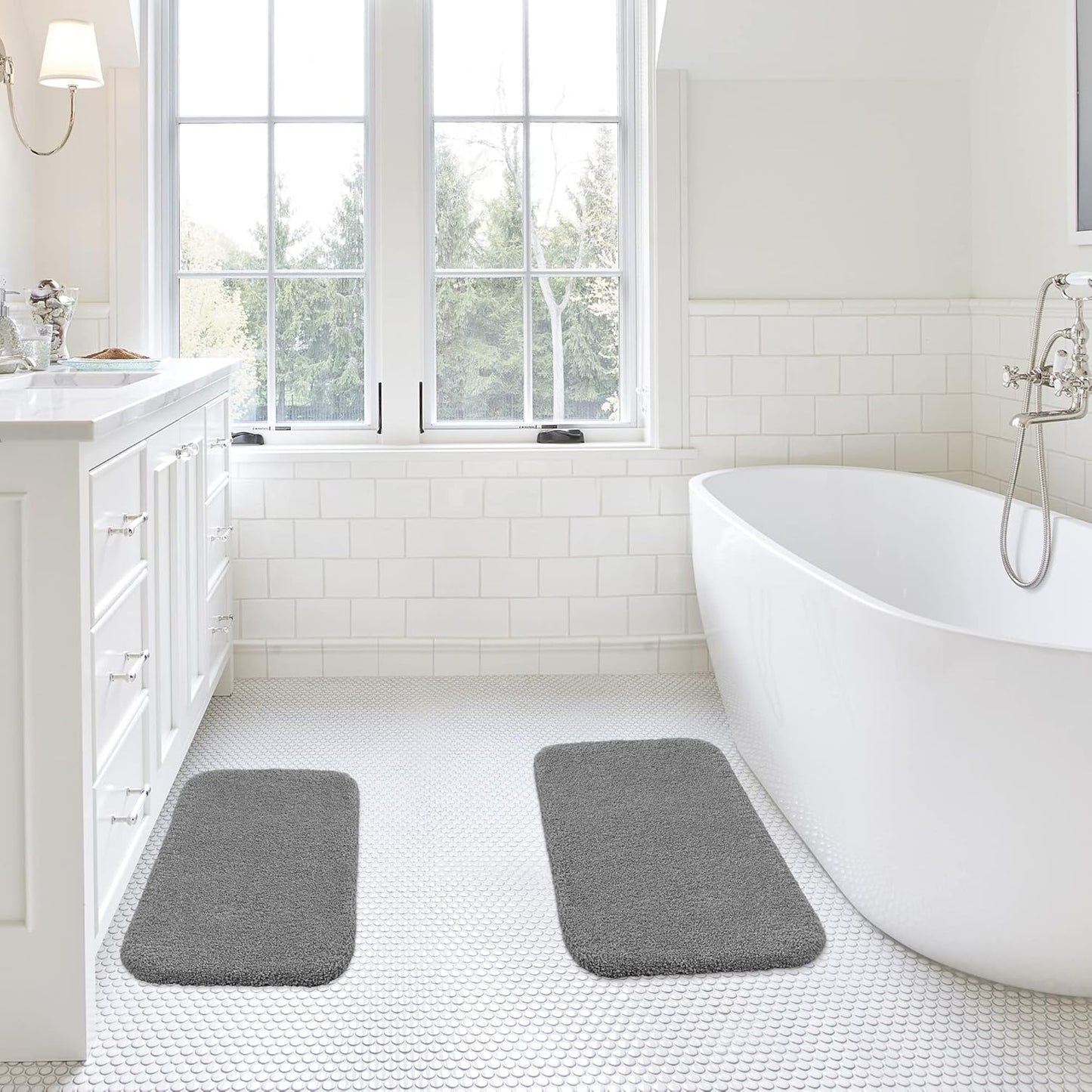 Bathroom Rugs Set 2 Pieces - Bath Rugs Ultra Soft Absorbent Non-Slip Fluffy Thick Microfiber Cozy Bath Mats Set for Tub Shower Bathroom Floors Accessories, 20"x32" & 16"x24" Set of 2 (Beige)