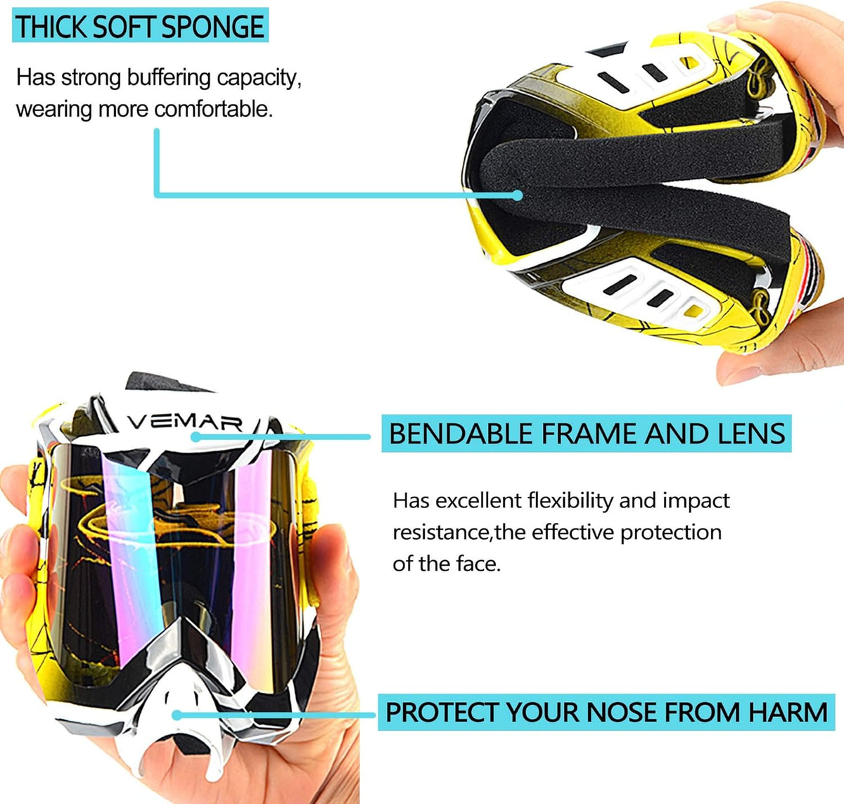 Motorcycle Motocross Goggles ATV Racing Goggles Dirt Bike Tactical Riding Motorbike Goggle Glasses, Bendable Windproof Dustproof Scratch Resistant Protective Safety Glasses (Yellow) - PuriLite
