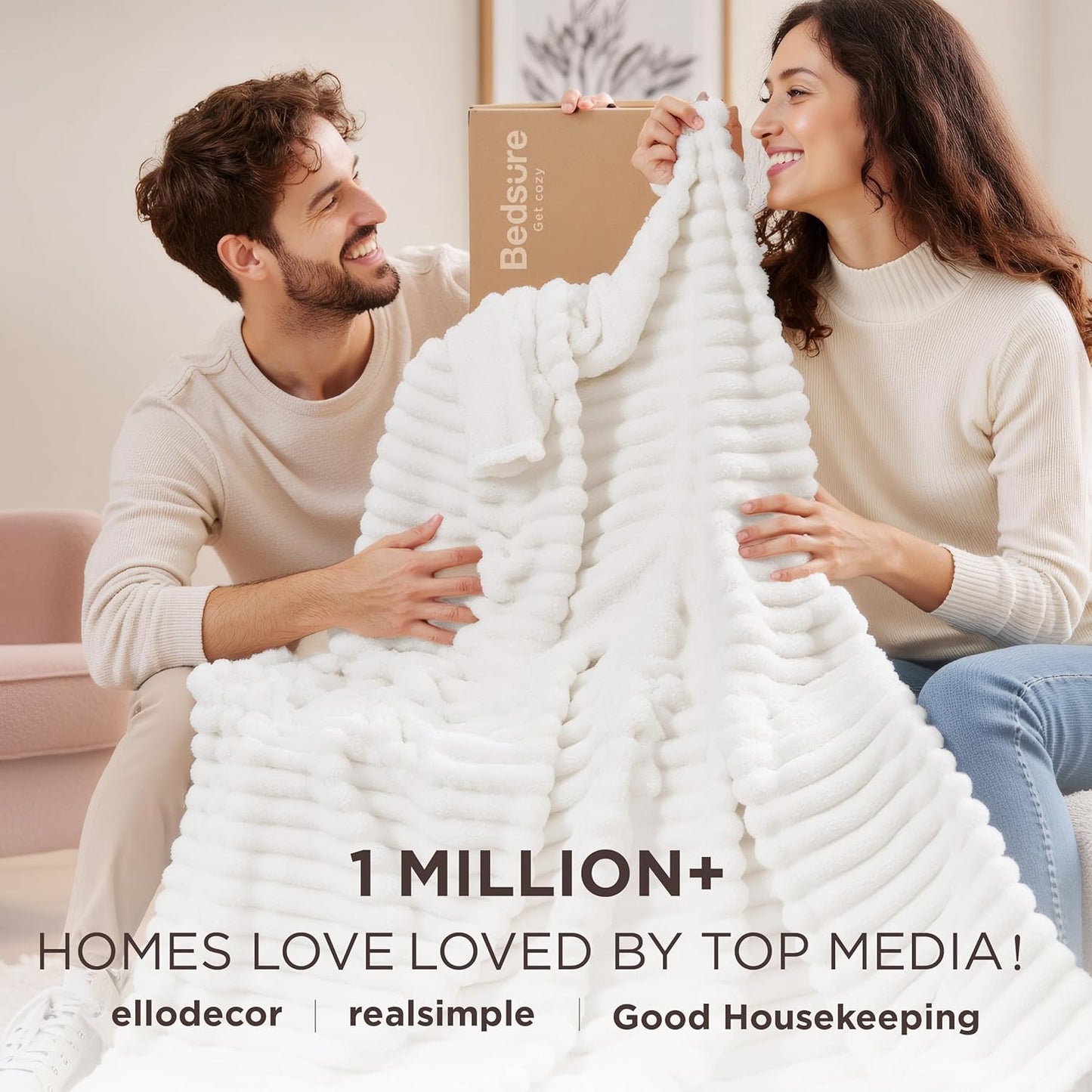 Bedsure Throw Blanket Living Room Home Decor- Gift for Mom Women Men, Soft Fluffy Fleece Cozy Fuzzy Plush Warm White Couch Bed Fall Blanket, Bedroom Decor Gifts for Him Her, 50x60