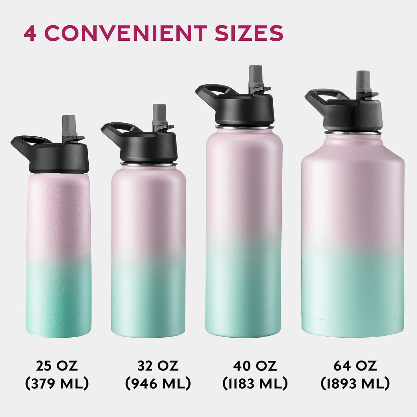 FineDine Water Bottle - Stainless Steel Insulated Water Bottle with Straw Lid, Flip Lid & Wide-Mouth Cap - Keeps Hot and Cold - 25 Oz / 739ml - Pure Pearly White