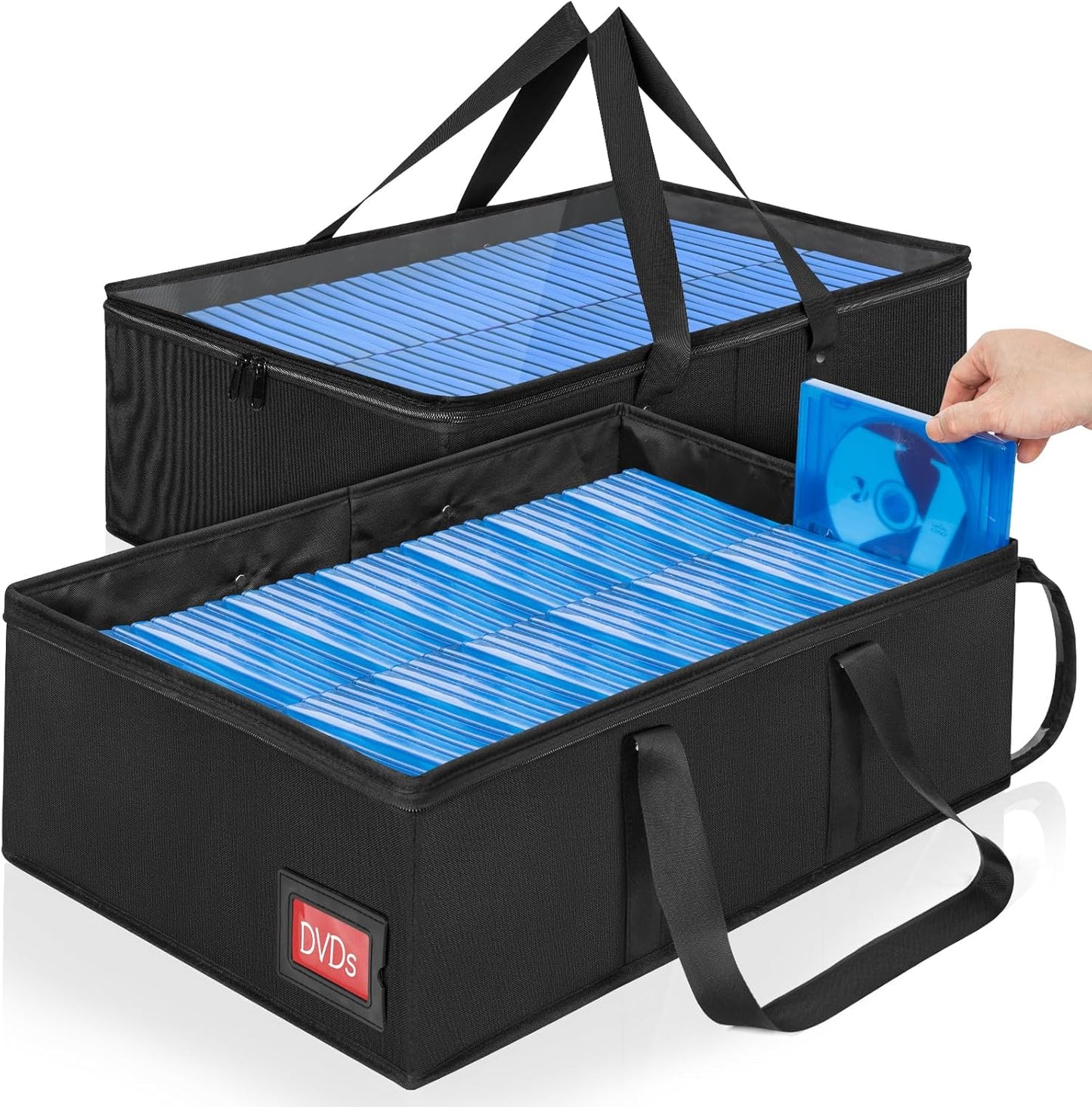 4 Pack-DVD Storage Boxes, PVC Clear Lid, DVD Case Holder Organizer with Index Labels-15.4"x 5.5"x 7.9" DVDs Storage Holder Bags for DVDs, CDs, Video Games, Books, Each Hold up to 25 DVDs Jewel Cases