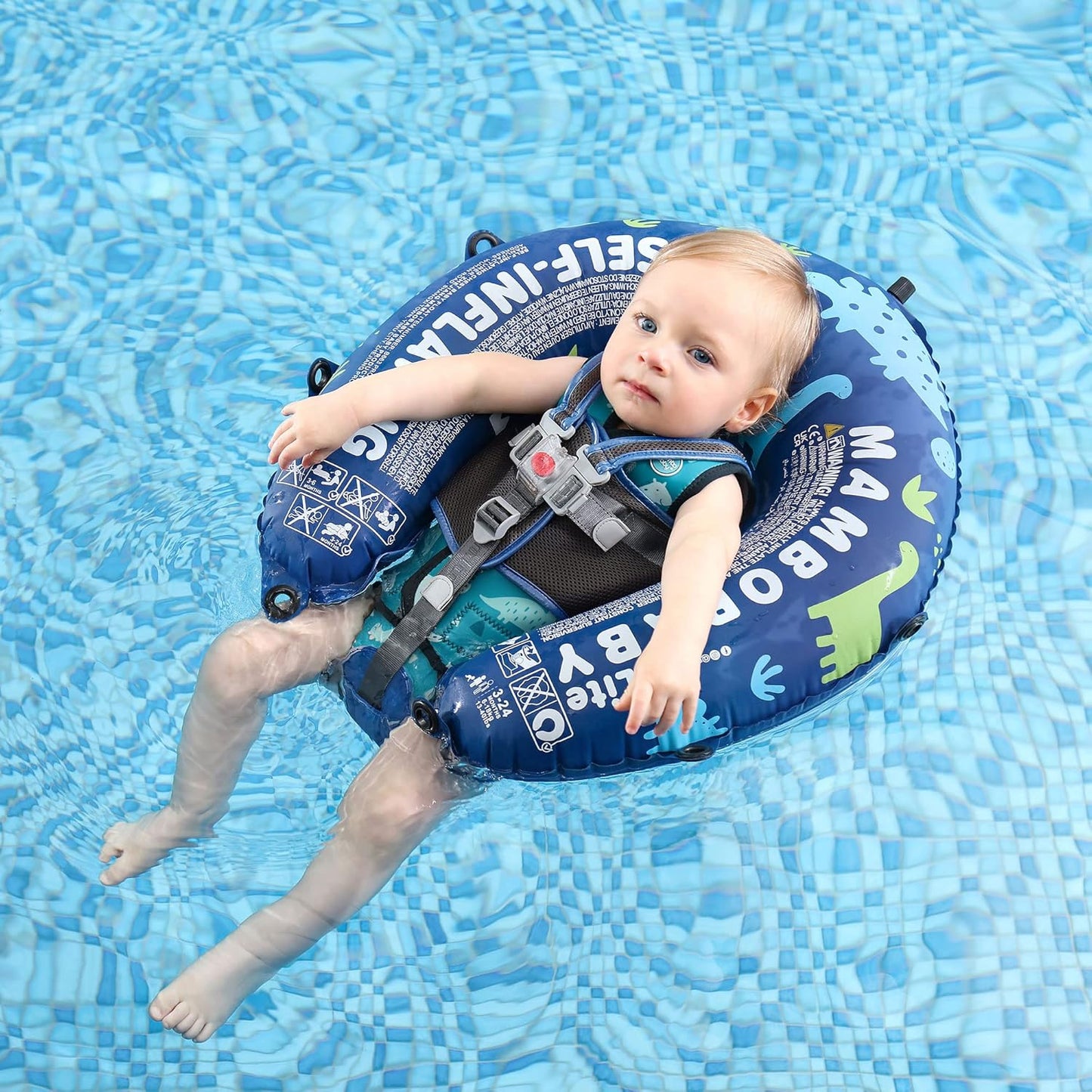 Mambobaby Baby Swim Float with Canopy, Non-Inflatable Solid Baby Float, Upgrade Soft Skin-Friendly Material Infant Swim Float