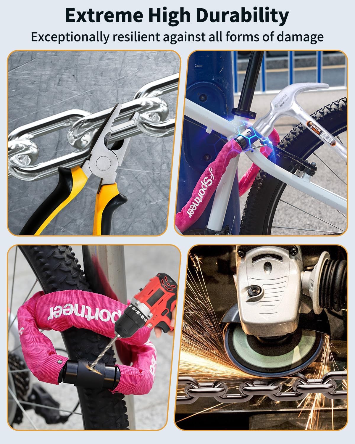 Sportneer Bike Lock Anti-Theft Bicycle Chain Lock Heavy Duty 0.32inch/8mm Thicker Motocycle Lock High Security with 2 Keys for Bike, Scooter, Moto, Door, Gate Fence