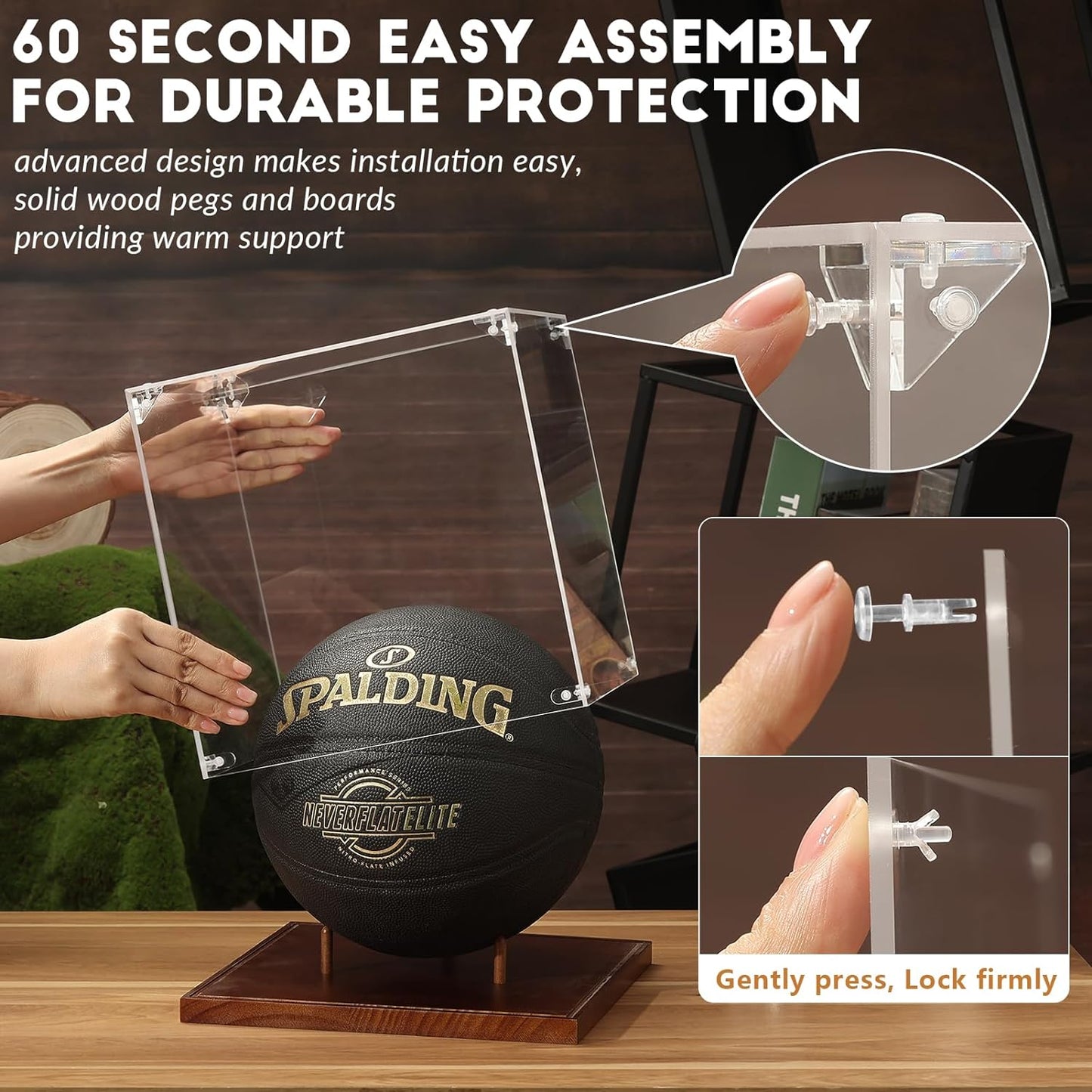 JupDec Baseball Display Case, Clear Cube Baseball Holder with Wooden Base, Autograph Baseball Stand Box for Single Ball, Acacia Wood, Brown, 1 Pack