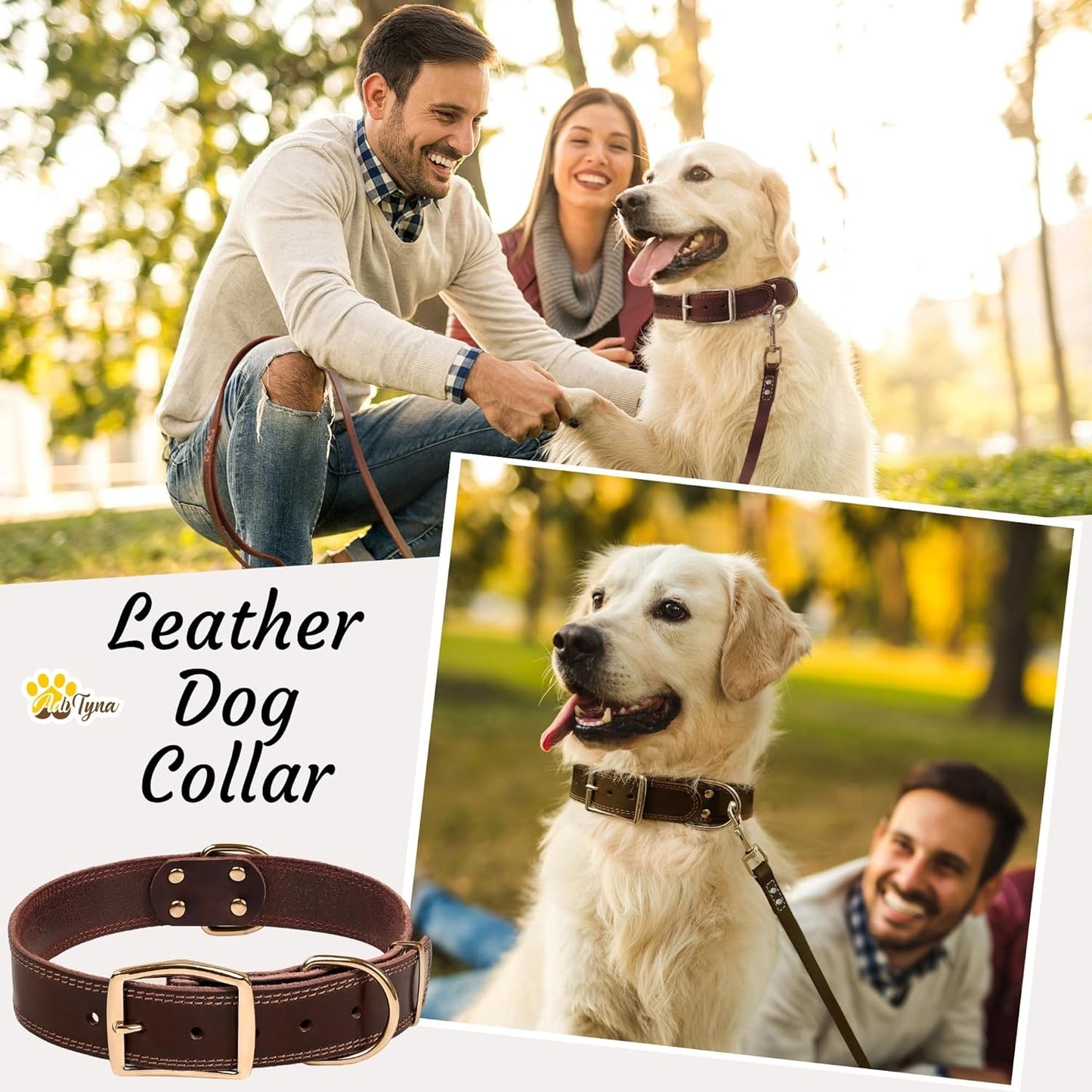 ADITYNA Heavy-Duty Leather Dog Collar for Medium Dogs - Soft and Strong, 100% Genuine Leather - Collier Pour Chien (Medium: Fit 13" - 20" Neck, Brown)