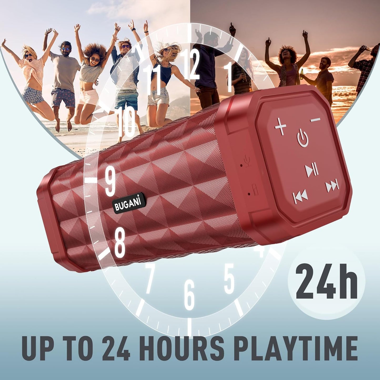 M99 Bluetooth Speaker, BUGANI Wireless Portable Speaker Stereo Sound, IPX5 Speaker, Built-in Microphone 24H Play, Bluetooth 5.0, USB-C Charging, Outdoor Speaker Suitable for Home Hiking, Red