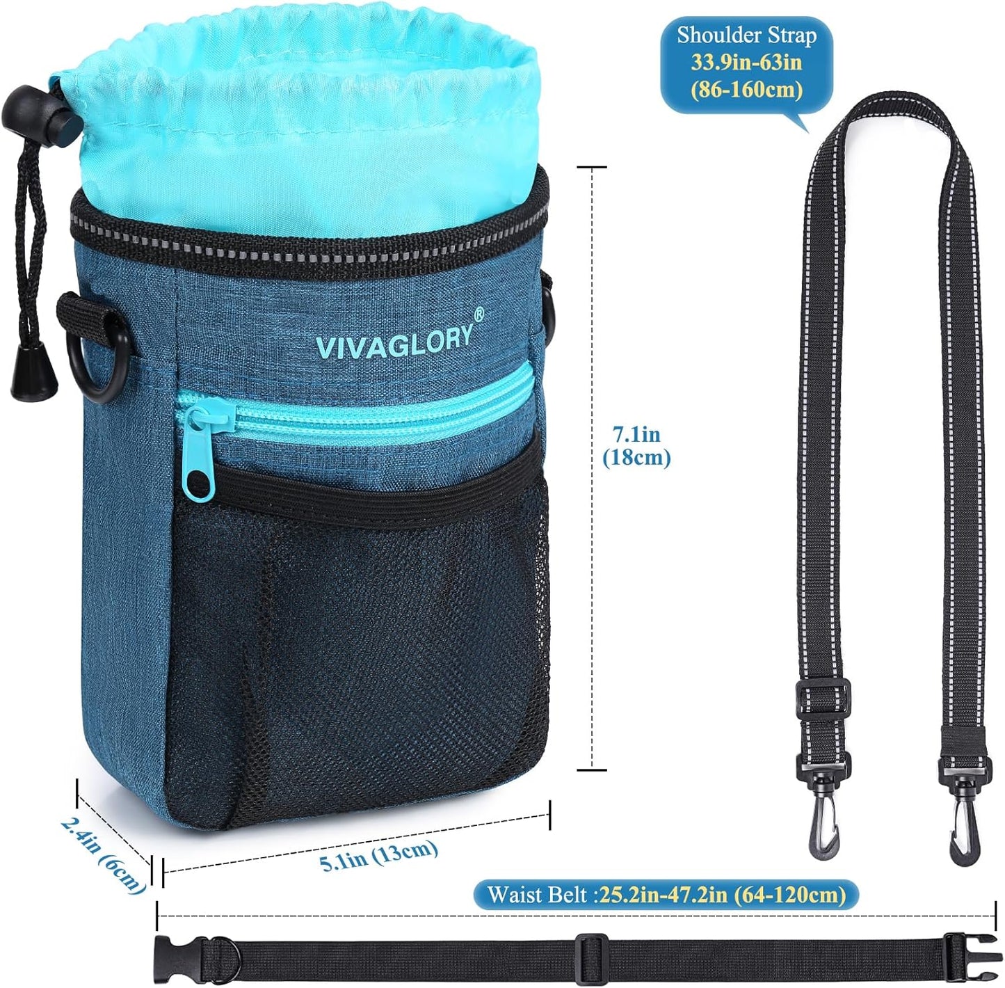 VIVAGLORY Dog Training Treat Pouch, 4Ways to Wear Dog Treat Bags, Built in Dog Waste Bag Dispenser Treats Training Bags with Reflective Adjustable Shoulder Strap, Heather Black