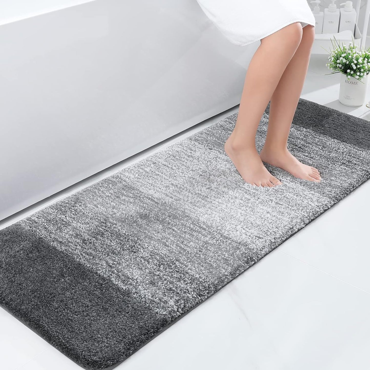 OLANLY Luxury Microfiber Bath Mat, Extra Soft and Absorbent Bathroom Mat, Non-Slip Plush Shaggy Bathroom Rug, Machine Wash Dry, Bath Rugs for Bathroom Floor, Tub and Shower, 16x24, Grey