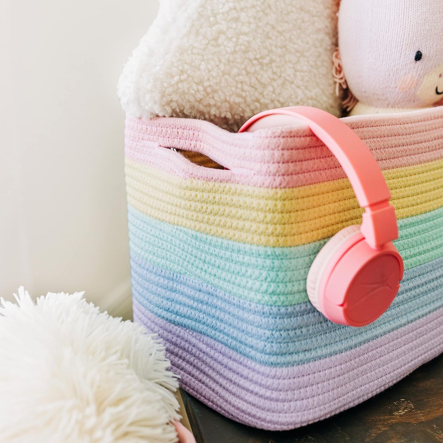 OrganiHaus Soft Woven Baskets for Storage Organization Set of 3, Cotton Rope Nursery Storage Baskets for Shelves, Square Book Bins, Bathroom Towel Hamper, Dog Toy Bins, Panier Rangement - Light Honey
