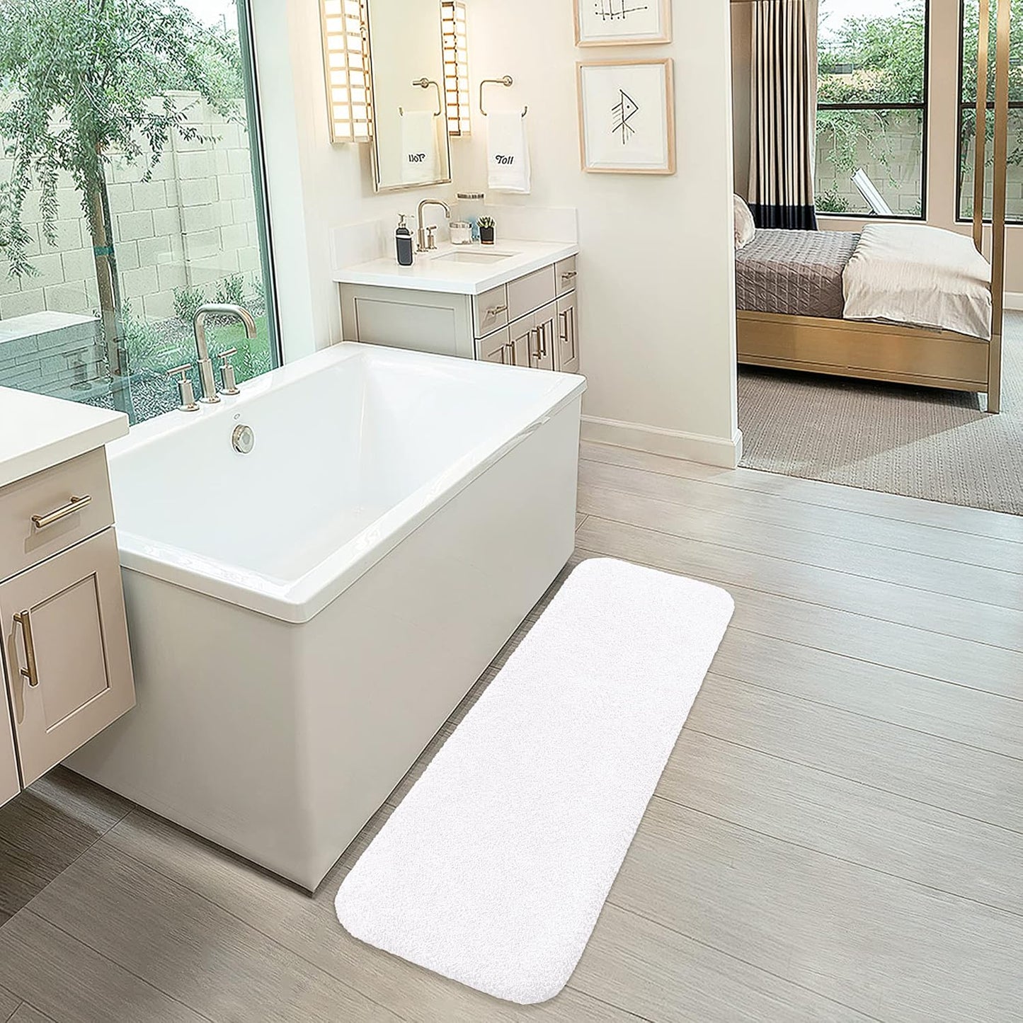 Bathroom Rugs Set 2 Pieces - Bath Rugs Ultra Soft Absorbent Non-Slip Fluffy Thick Microfiber Cozy Bath Mats Set for Tub Shower Bathroom Floors Accessories, 20"x32" & 16"x24" Set of 2 (Beige)