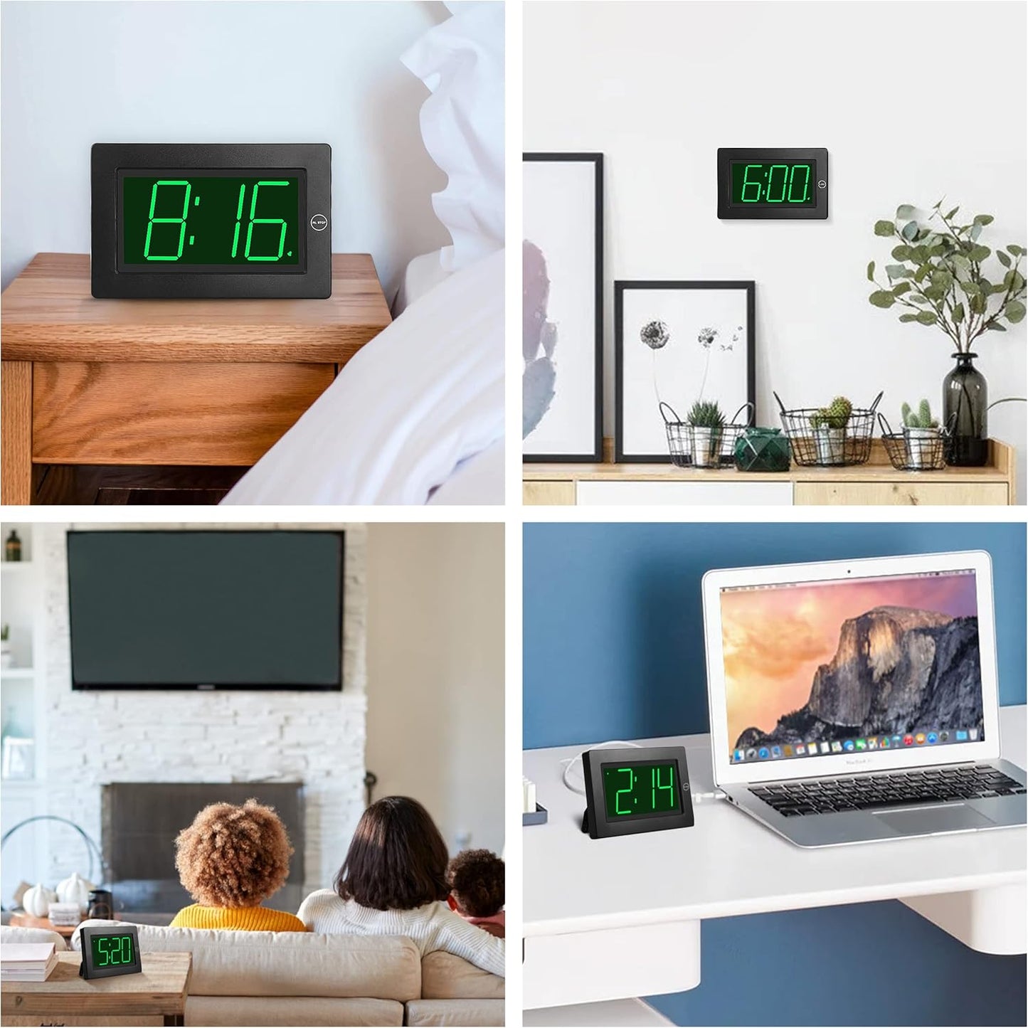 Wall Clock, Digital Clock, 8" Extra Large Display, 3" Big LED Number, Battery Operated, Adjustable Brightness, Clock for Bedroom, for Desk, Wall Mounted