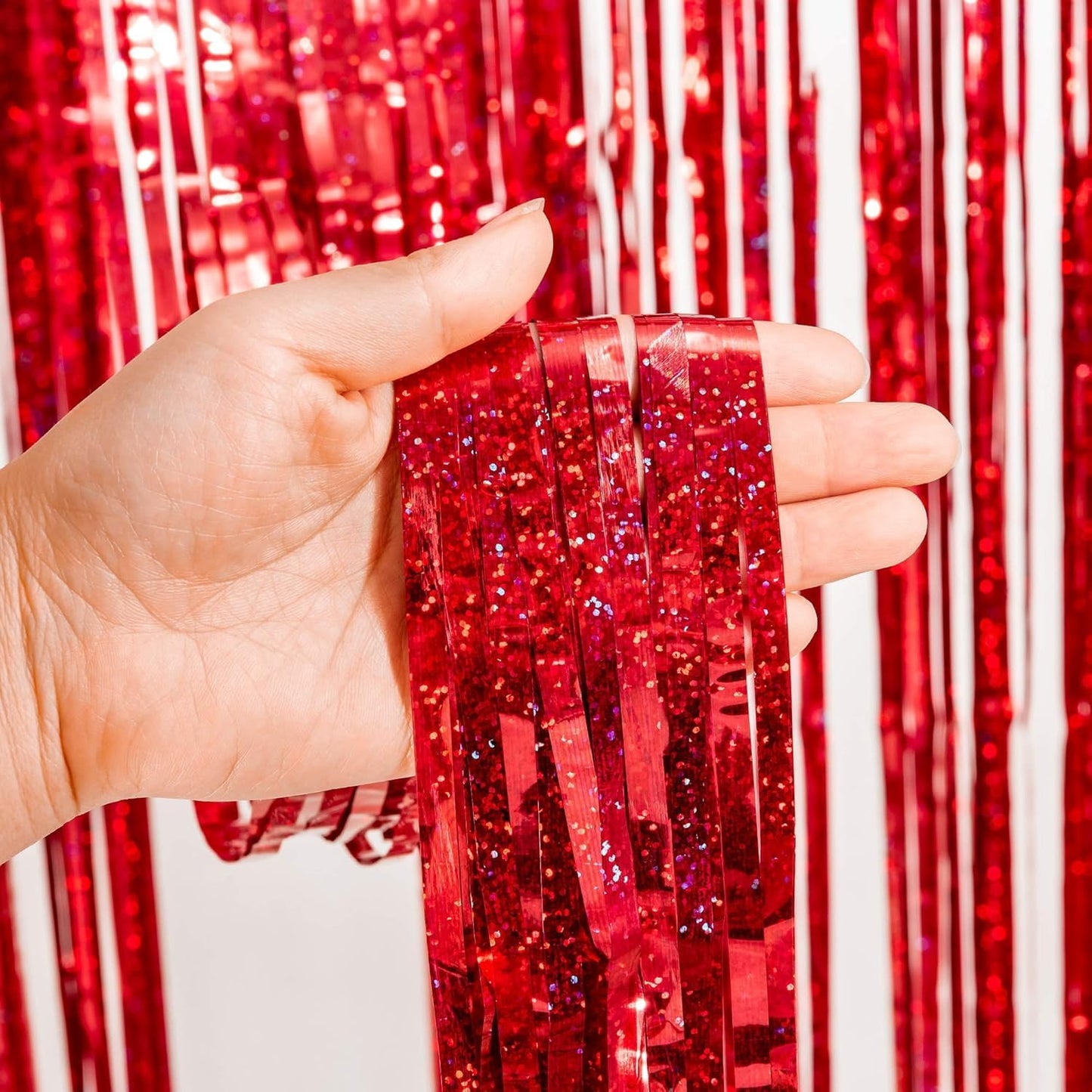 BRAVESHINE Pink Glitter Tinsel Foil Fringe Curtain - 2 Pcs 3.2x8.2 ft Metallic Party Supplies Photo Backdrop for Girl Princess Birthday Unicorn Bachelorette Butterfly Bridal Shower Party Decorations