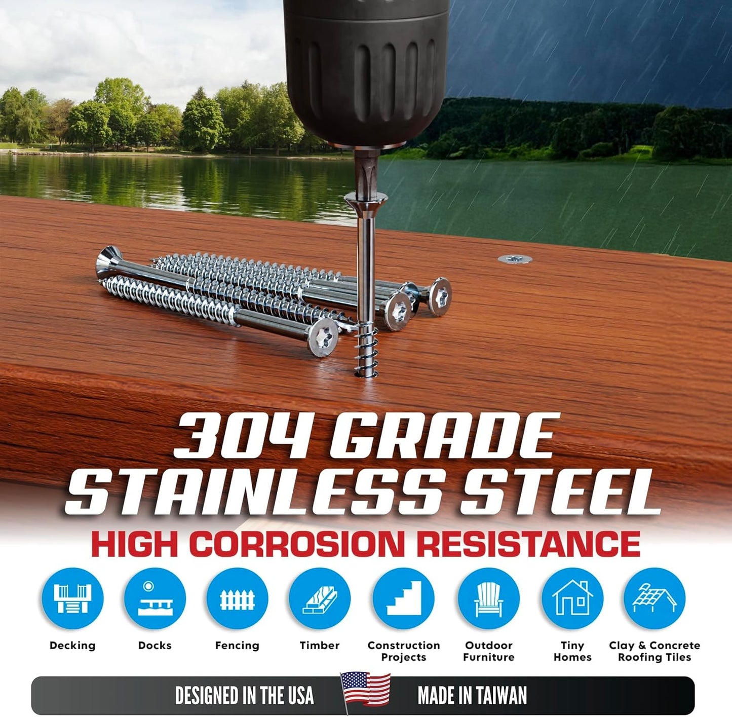 #10 x 3 Inch Stainless Steel Deck Screws 350 Pieces | T25 Star Torx Drive Flat Head | 304 Grade Stainless Steel Wood Screws High Corrosion Resistance by Allen's Trading Co. Eagle Claw Fasteners