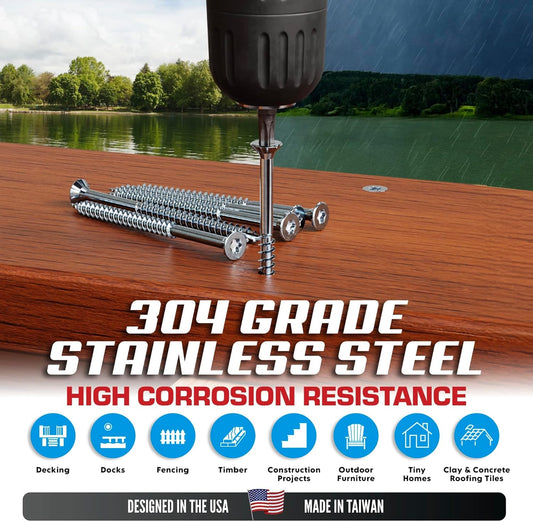 #10 x 3 Inch Stainless Steel Deck Screws 350 Pieces | T25 Star Torx Drive Flat Head | 304 Grade Stainless Steel Wood Screws High Corrosion Resistance by Allen's Trading Co. Eagle Claw Fasteners