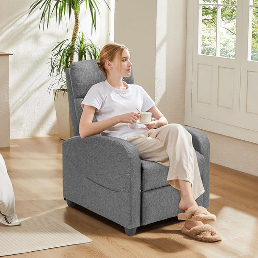 Sweetcrispy Massage Recliner Chair for Adults, Adjustable Home Theater Seating with Lumbar Support for Living Room, Modern Fabric Reclining, Grey