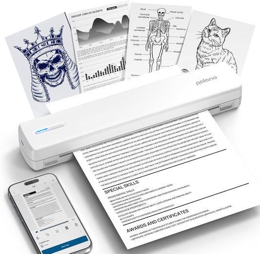 POLONO Portable Printer Wireless for Travel, D810 Bluetooth Thermal Printer Support for 8.5"x11" US Letter, Inkless Compatible with iOS, Android, Laptop for Office, Car and Home, White