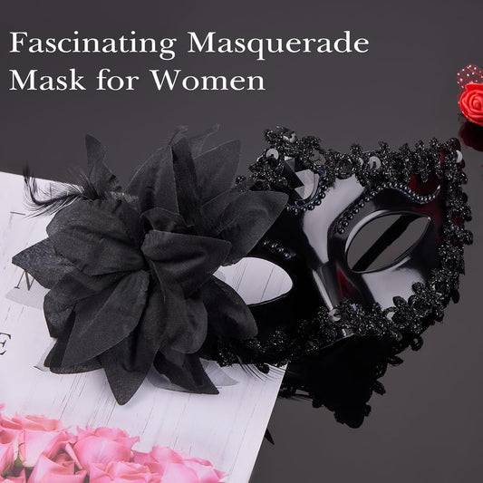Galetcy Masquerade Mask Fascinators Hats for Women Black Lace Choker Necklace Gothic Halloween Costume Accessories Tea Party