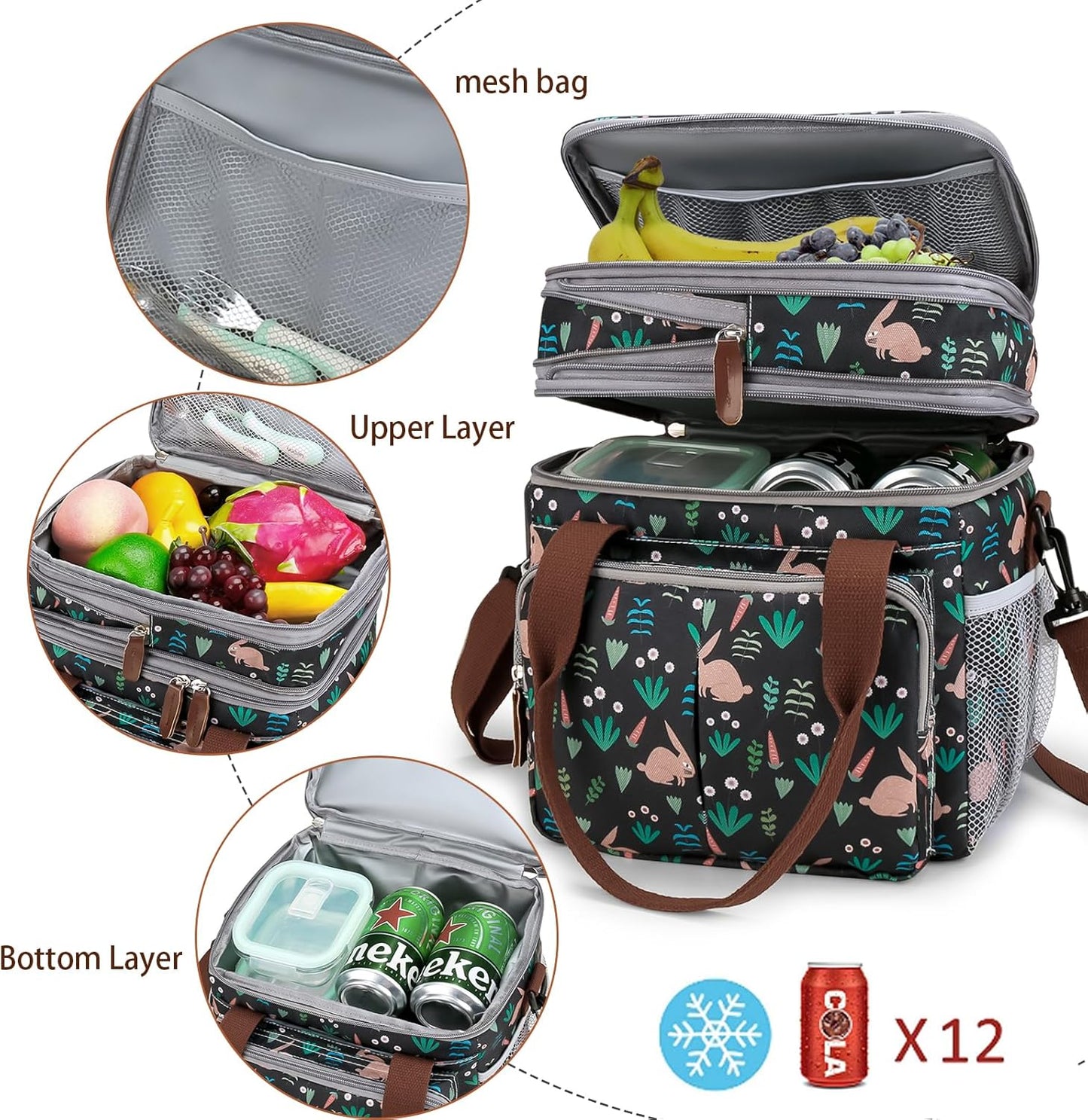 Lunch Bag Women Insulated Lunch Box for Work, Purple Expandable Large Lunch Bags, Leakproof Double Deck Lunch Box Cooler Bag(Purple)