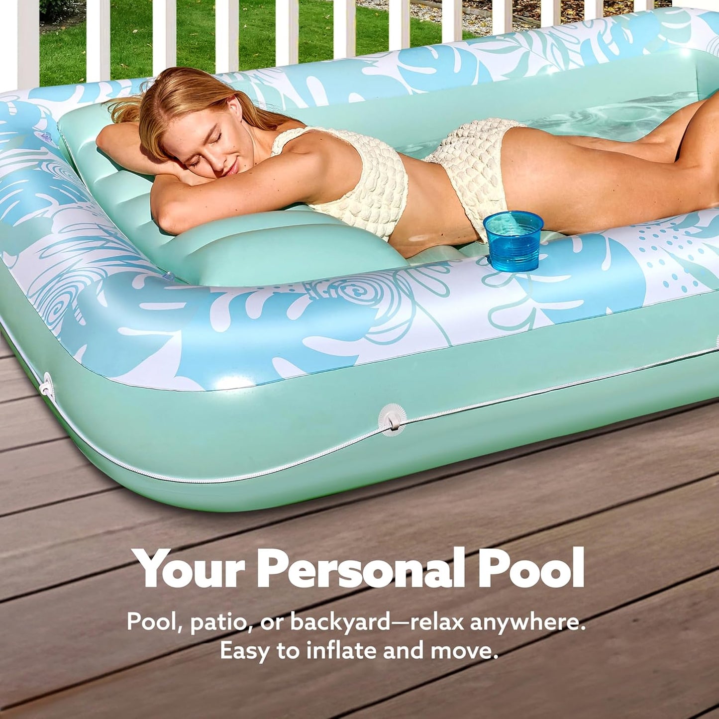Sloosh Inflatable Tanning Pool Lounger Float-XL, 85" x 57" Extra Large Suntan Sun Tan tub for Adults, Bed Blow up, Raft Lounge Floatie, XL-Blue