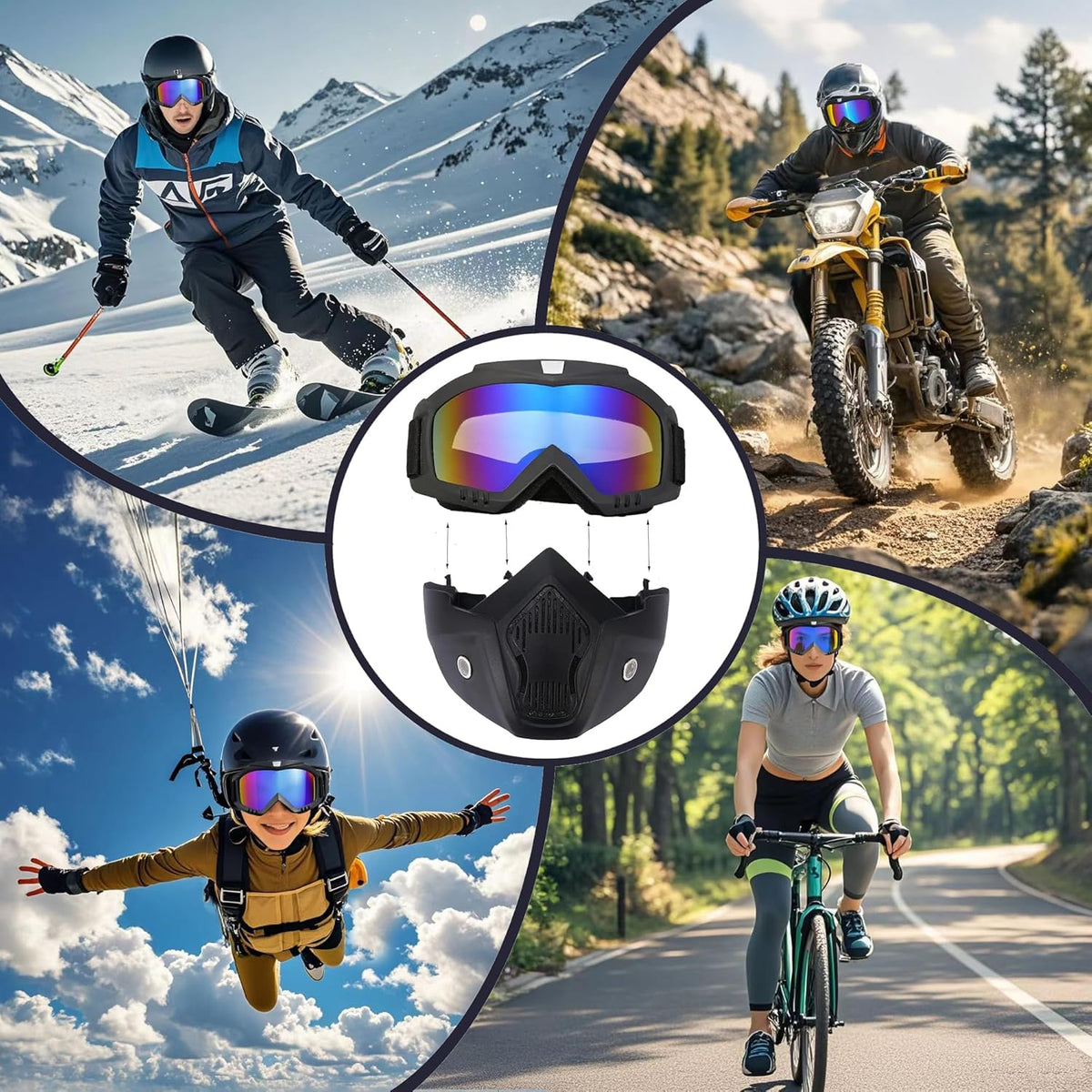 2 Pieces Motorcycle Goggles with Adjustable Face Mask,Dirt Bike ATV Motocross MX Riding Offroad Cycling Protective Glasses - PuriLite
